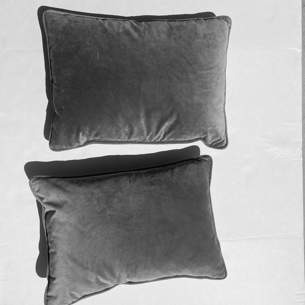 Pair Of Grey Velvet Bolster Pillows Goose Down